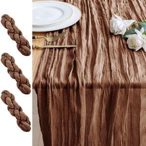 3PCS Table Runner Cheesecloth 10FT Brown Boho Gauze Cheese Cloth Rustic Sheer Table Runners for Wedding Bridal Baby Shower Party Decoration