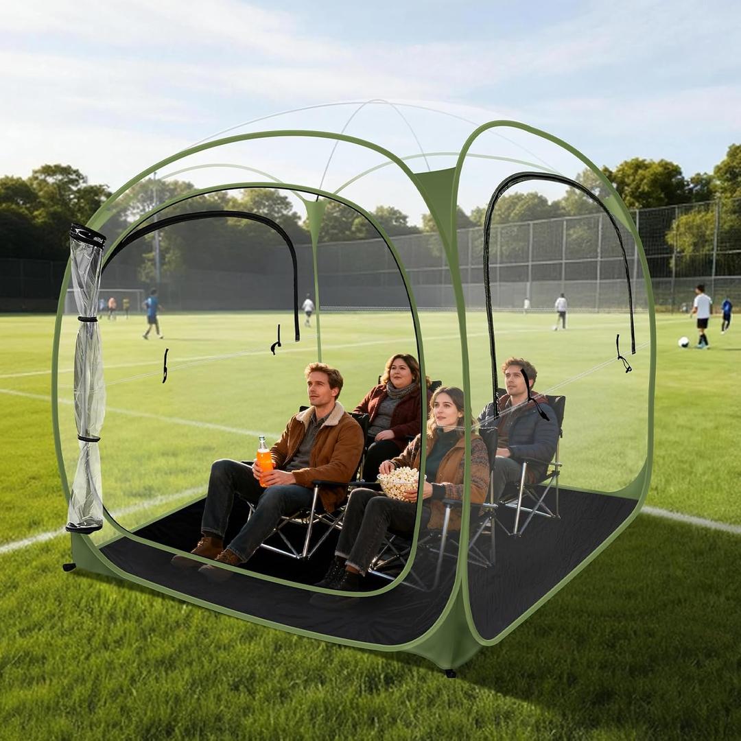 ARCTICSEA Thickened PVC Sports Tent - All-Weather Shelter Pod for 3-4 Person, Pop-Up Shelter, Instant Setup, Removable Top & Sealed Floor for Outdoor Events, Soccer, Rugby (Green)