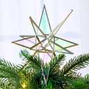 7 Inch Moravian Star Christmas Tree Topper Moravian Stained Glass Star Ornament Iridescent Christmas Tree Decoration Colorful Window Hanging Decoration Church Gift(White)