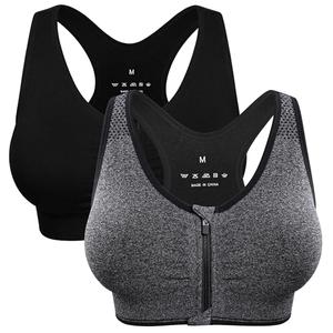 Women's Zip Front Sports Bra - Wireless, Padded, Post-Surgery, Racerback, Workout & Yoga Bra Top 2 Pack L