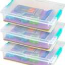 IRIS USA 6 Qt. Craft Storage Bins with Lids, 3-Pack, |Made in USA|, Clip Box, Small Plastic Sensory Bin Tote Organizer Containers for Art Supplies, Paper, & Office, Stackable - Clear/Seafoam Blue