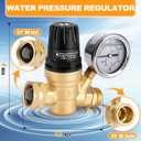 Water Pressure Regulator for RV Camper, Brass Lead-Free Adjustable Water Pressure Reducer with 0-160 PSI Gauge and Inlet Screen Filter, Garden Hose Pressure Regulator