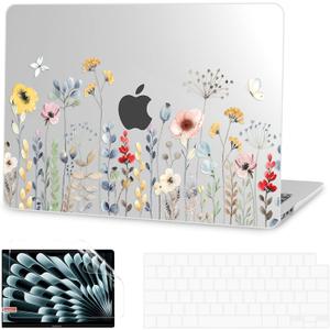 G JGOO Compatible with MacBook Air 13 inch Case 2025 2024 2023 2022 M4 A3240 M3 A3113 M2 A2681, Clear Plastic Hard Shell for MacBook Air 13.6 inch Case+Keyboard Cover+Screen Protector, Garden Flower