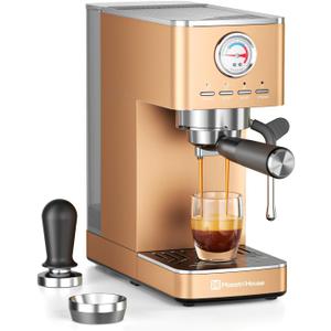 Maestri House 20 Bar ULKA Pump Espresso Machine, Compact Espresso Maker Built-in Flow Meter Steam Milk Frother, Stainless Steel Coffee Machine for Cappuccino, Latte, Rose Golden