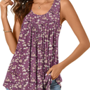 CATHY Women's 2026 Summer Sleeveless Tank Vest Casual Ruffle Tunic Top Loose Comfy Blouse Tshirt,  Medium, Plum Flower+purple Red