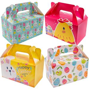 Eavotoy 12 Pack Easter Decorative Gift Treat Boxes - 6.2 x 3.5 x 3.5 inch Egg Bunny Chicken Colorful Bag Paper Box for Easter Basket Stuffers Party Favor Gifts
