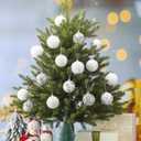 Hollowfly 16 Pcs Silver and White Christmas Ornaments 2.36" Christmas Tree Balls with Glitter Sequins Plush Fur Surface Rhinestone Snowballs Hanging Tree Ornaments Decorations for Xmas Holiday Party