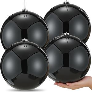 Zubebe 4 Pcs Extra Large Christmas Ball Ornaments 8'' (200 Mm) Giant Oversized Plastic Xmas Ball Big Hanging Christmas Tree Ornaments for Holiday Party Outdoor Decor(Black)