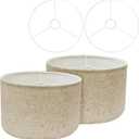 Drum Lamp Shades for Table Lamps 12" Top x 12" Bottom x 8" High Linen Lampshade Set of 2 Lamp Shade with E27 to E26/E14 Adapters for Floor Lamps Bedside Lamps, Black spot hemp cloth, Assembly Required