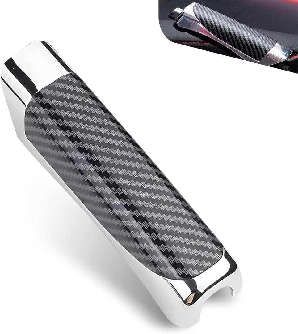 Car Handbrake Cover, Sporty Parking Handbrake Decorative Sleeve, Anti-scratch Non-slip Grip Protective Cover, Self-adhesive Interior Accessory for Most Cars (Carbon Fiber Black)