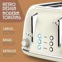 Mueller Retro Toaster 4 Slice with Extra Wide Slots Bagel, Defrost, and Cancel Function, 6 Browning Levels, Dual Independent Controls, Removable Crumb Tray and High Lift Levers, Beige