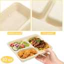 Yesland 100 Pack Compostable Paper Plates, Natural Sugarcane 3 Compartment Plate, Heavy Duty Lunch Tray, Disposable Divided Sectional Trays, Microwave Freezer Safe for Party School