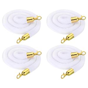 PATIKIL 5 Feet White Velvet Stanchion Rope, 4 Pack Crowd Control Barrier Rope with Snap Hooks for Posts Stands Queue Divider of Hotel Theater, Golden