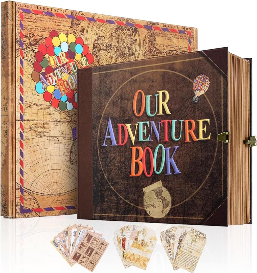 Our Adventure Book Scrapbook Photo Album 146-Page, Retro Embossed Travel Memory Book for Anniversary Wedding, Up Personalized Gifts for Couples Traveler Newlyweds (8.9 * 7.7 in)
