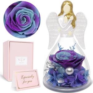 Yamonic Preserved Flowers Rose in Glass Angel Figurine - Eternal Real Rose Gift for Mom, Women, Grandma - Birthday, Mother's Day, Christmas, Thanksgiving Present from Daughter