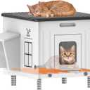 Heated Cat House for Outside, High Insulated Heated Outdoor Cat Shelter 100% Weatherproof with Escape Door, Elevated Outdoor Cat House with Heater for Feral Stray Barn Cat Kitty 17.7"x17"x17.5"