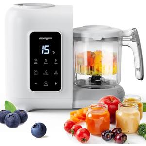 MOMYEASY Baby Food Maker, Baby Food Steamer and Puree Blender, Food Processor Chopper Grinder Steamer in-One, Auto Cooking & Grinding with Touch Control Panel&Self Cleans, BPA-Free (White & Grey)