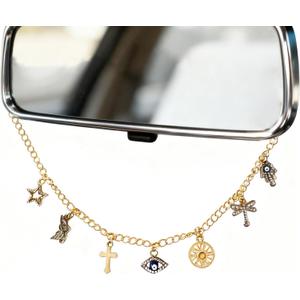 Rearview Mirror Charm for Car Gold Car Mirror Hanging Accessories with Cross and Evil Eye, Christian Cars Accessories for Women, Cross Auto Charm Faith Decor, Religion Gifts for Drivers