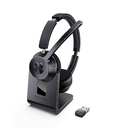 (Upgraded Version) Wireless Headset, Bluetooth Headset with Noise Cancelling Microphone, Best Headphones with Mic Mute & USB Dongle for PC/Computer/Laptop/Cell Phones/Remote Work/Call Center, Black