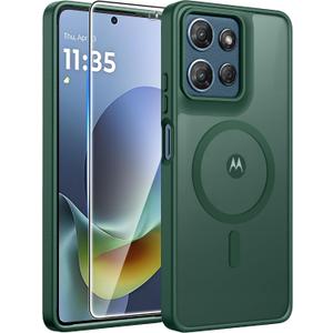 FNTCASE for Moto G 2026/2025 Case: Motorola Moto G Play 5G 2026 Case [Compatible with Magsafe] Translucent Matte Cases with [Screen Protector] Military Grade Shockproof Protective Phone Cover -Green
