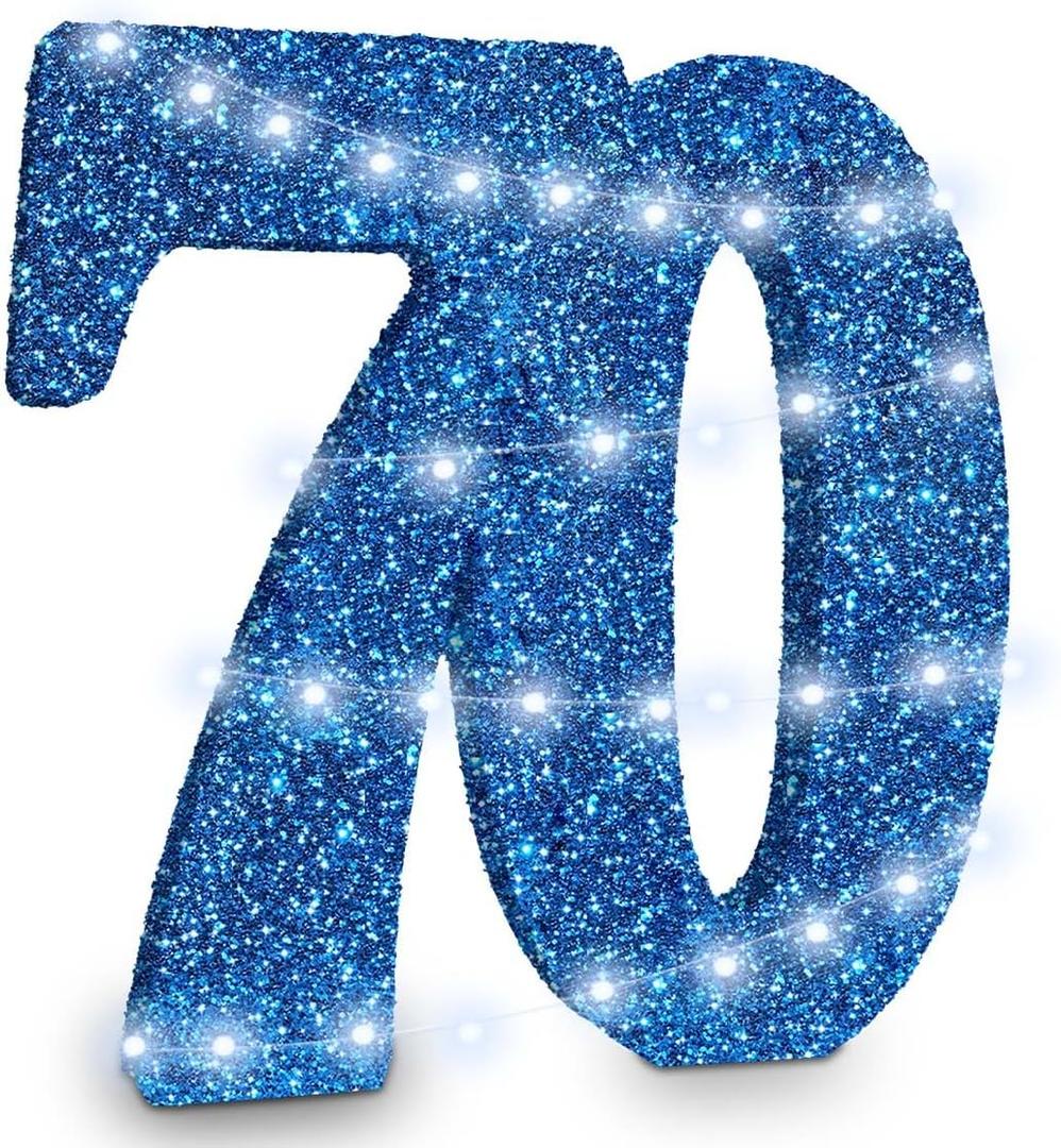 12 Inch 70th Birthday Decorations for Men,70th Anniversary Decorations,Blue Glitter 70th Birthday Centerpieces for Table Decorations,Number 70 Table Topper Decor