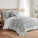 Levtex Home Adare Grey Reversible Full/Queen Quilt Set (88x92in) with 2 Pillow Shams (26x20in) - Floral Bedding - Grey White - Cotton Full/Queen Size Quilt Bedding Set - Lightweight, Soft, Pre-Washed