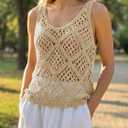 Imily Bela Womens Summer Crochet Tank Tops Knit Sleeveless Scoop Neck Sweater Vest Boho Hollow Out Cover Ups (M)
