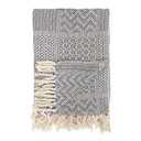 Bloomingville Grey Knit Fringe Pattern Cotton Blend Throw, 63" x 51"