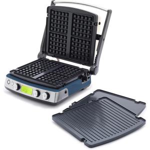 GreenPan Elite 7-in-1 Multi-Function Contact Grill & Griddle, Healthy Ceramic Nonstick Aluminum, Grill & Waffle Plates, Adjustable Shade & Shear, Closed Press/Open Flat Surface, PFAS-Free, Oxford Blue