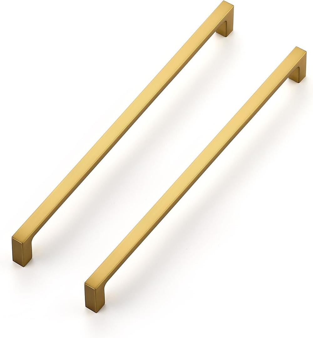 Ravinte 30 Pack 10 Inch Solid Square Cabinet Pulls - Brushed Brass Handles for Kitchen Cabinets & Drawers (10" Hole Center)