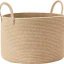 70L Large Blanket Basket for Living Room Jute Woven Rope Basket for Storage Bin for Clothes