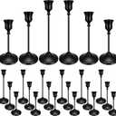 24PCS Brass Gold Taper Candle Holders Set, Vintage Metal Candlestick Holders for Table Centerpiece, Wedding Reception, Festive Christmas Mantel Decoration Black