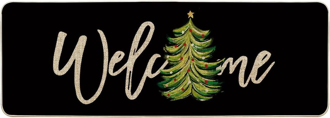 Artoid Mode Black Xmas Tree Christmas Welcome Doormat, Winter Home Decor Low-Profile Switch Rug Door Mat Floor Mat for Indoor Outdoor 17x47 Inch