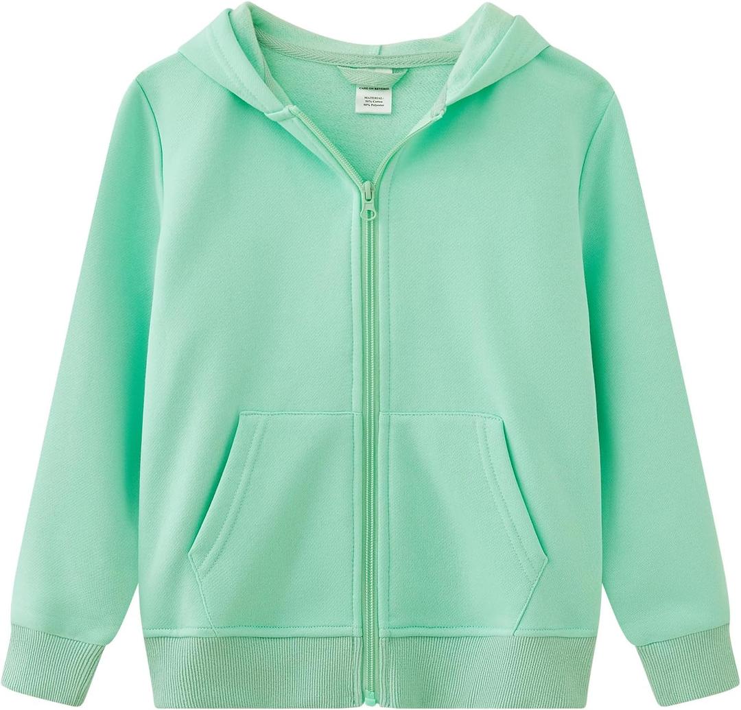 UMELOK Kids Full Zip-Up Hoodie Solid Sweatshirt for Boys and Girls (10, Mint Green)