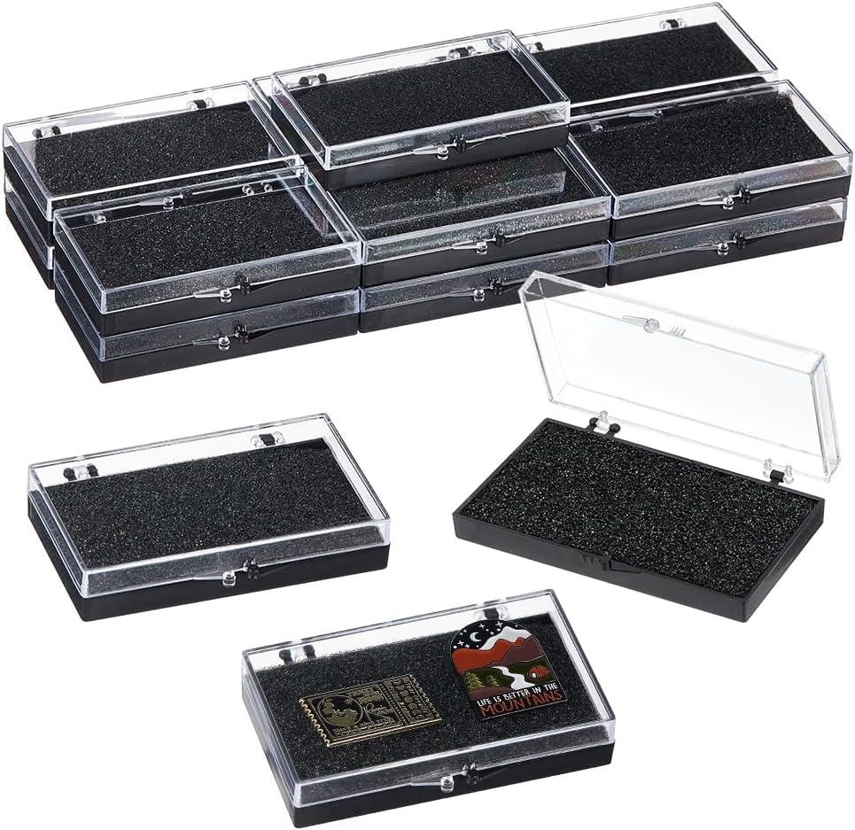 OLYCRAFT 16Pcs Clear Plastic Gift Box for Pin 2x3.1x0.6 Inch Black Presentation Boxes with Sponge for Badge Clear Lapel Pin Presentation Display Case for Lapel Pin Gemstone Storage Display