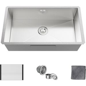 MAYESAR 27" Undermount Stainless Steel Kitchen Sinks, 27 x 18 Inch 16 Gauge Single Bowl Kitchen Sink, Honeycomb Embossed Design Prevents Scratches and Wear, with Accessories