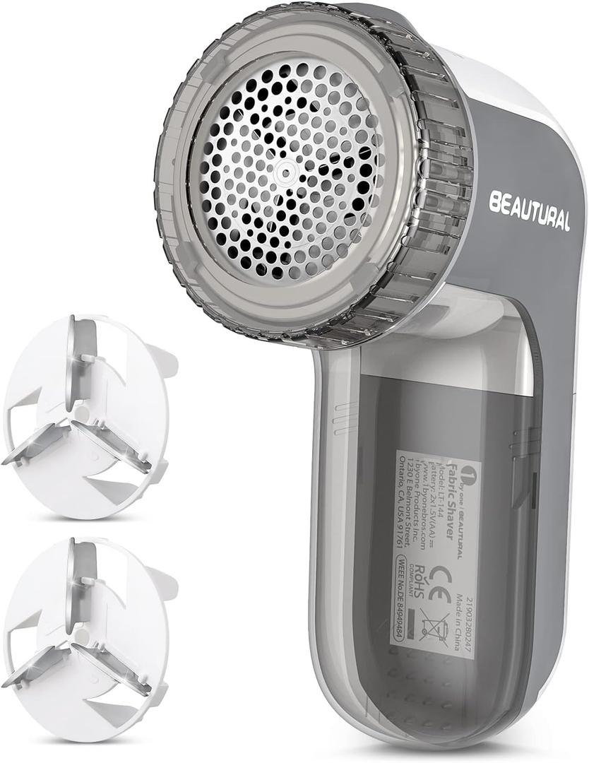 BEAUTURAL Fabric Shaver and Lint Remover, Portable Sweater Defuzzer | Battery Operated, 2 Speeds, 2 Replaceable Stainless Steel Blades, Remove Clothes Fuzz, Lint Balls, Pills, Bobbles