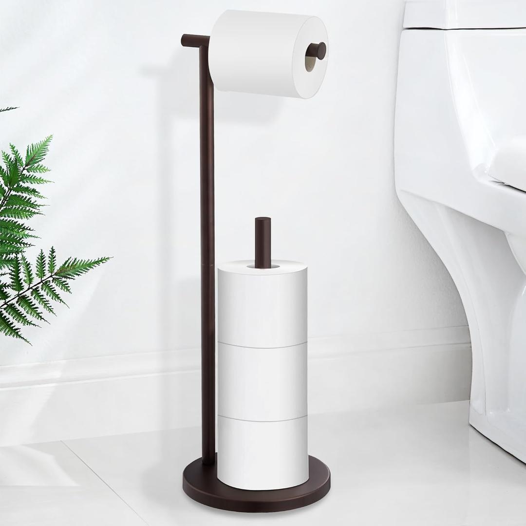 Free Standing Toilet Paper Holder Stand, Oil Rubbed Bronze Toilet Paper Holder with Storage for Jumbo Mega, Housen Solutions