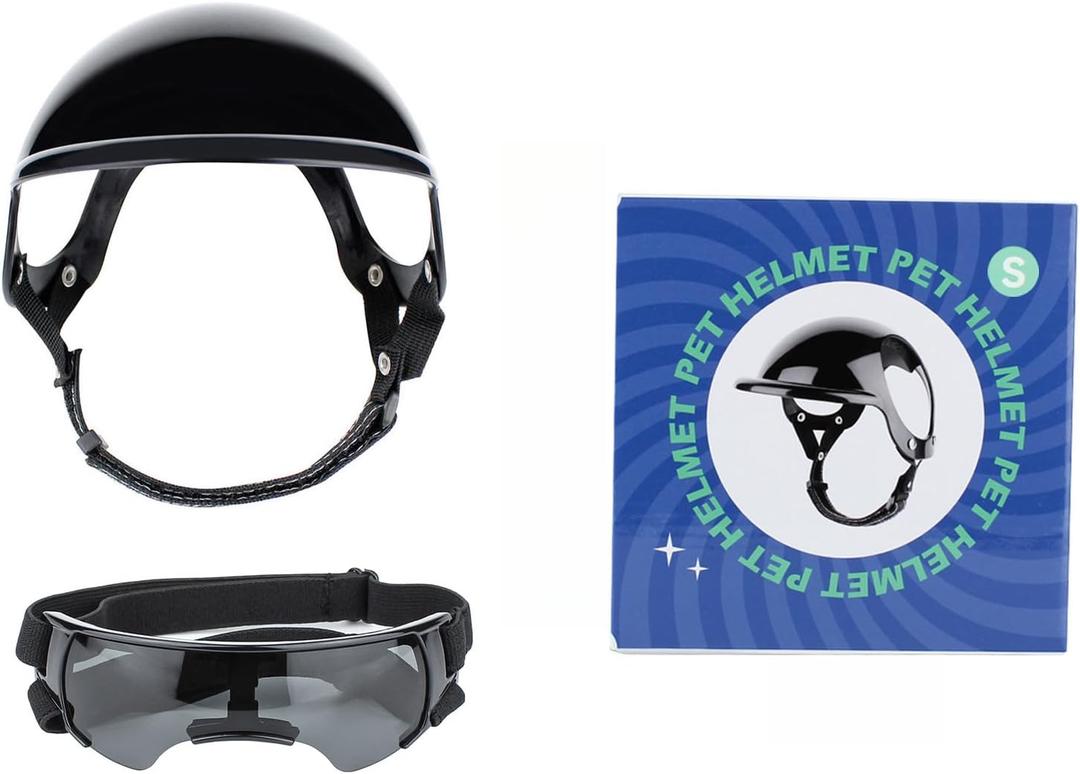 Dog Goggles for Small Dogs with Helmet and Goggles, 2 Pcs Doggy Glasses and Pet Motorcycle Helmet with Earholes Adjustable Straps, Safety Helmet for Puppy Riding (B)