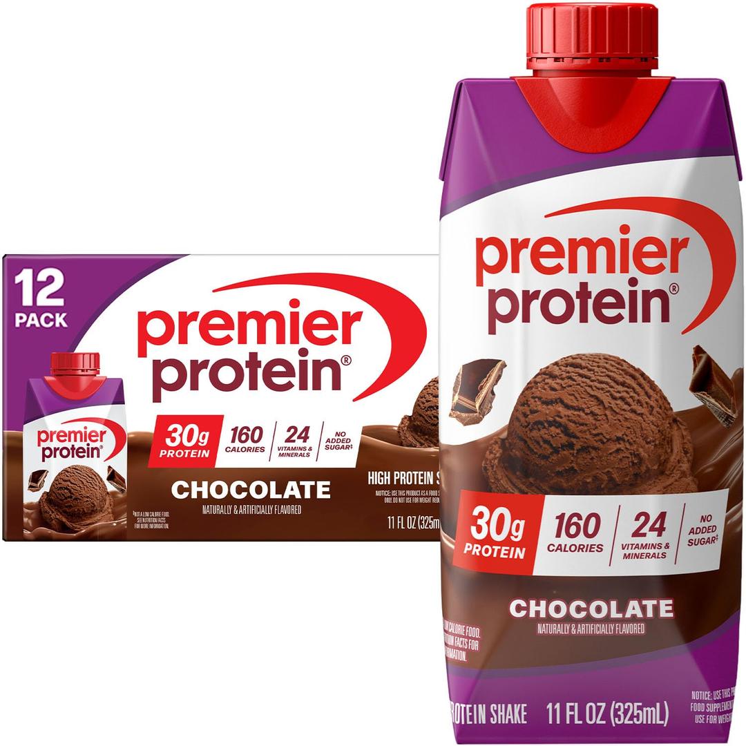Premier Protein Shake, Chocolate, 30g Protein, No Added Sugar, 24 Vitamins & Minerals to Support Immune Health, 11 fl oz, 12 Pack (EXP 05/16/27)