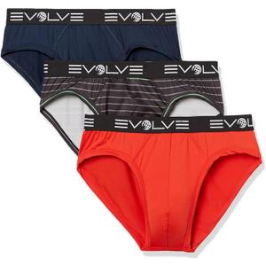 Evolve Men's Micro Sport 3 Pack No Show Briefs (Fiery Red/Progressing Stripe-alloy/Varsity Navy, Small)
