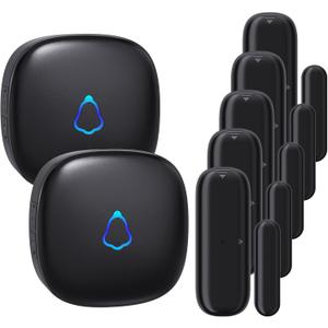 Door Chime, METAK Wireless Door Open Contact Sensor Alarm with 500 FT Range, 58 Chimes and 5 Volume Levels for Business/Store/Home/Office When Entering, 5 Transmitters + 2 Plug-in Receivers (Black)