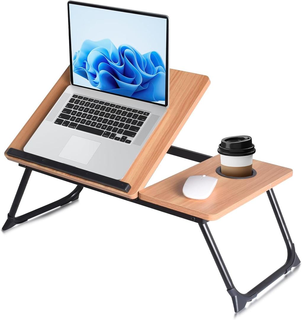 LapDesk Pro Adjustable Laptop Desk for Bed & Couch, Portable Foldable Bed Tray Table with Cup Holder, Laptop Stand for Desk, Small Writing Table (Black) (16"D x 24"W x 1"H)