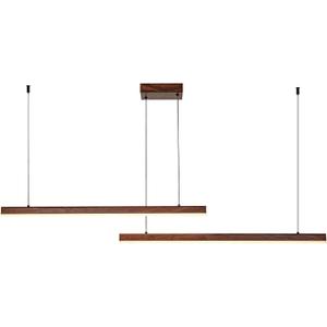 JC TOPA Linear Pendant Light Fixture Dimmable LED Linear Island Light with CCT Switch 3000K/4000K/6000K, Wood Chandelier for Dinning Room Bar Office, Walnut Grain Print