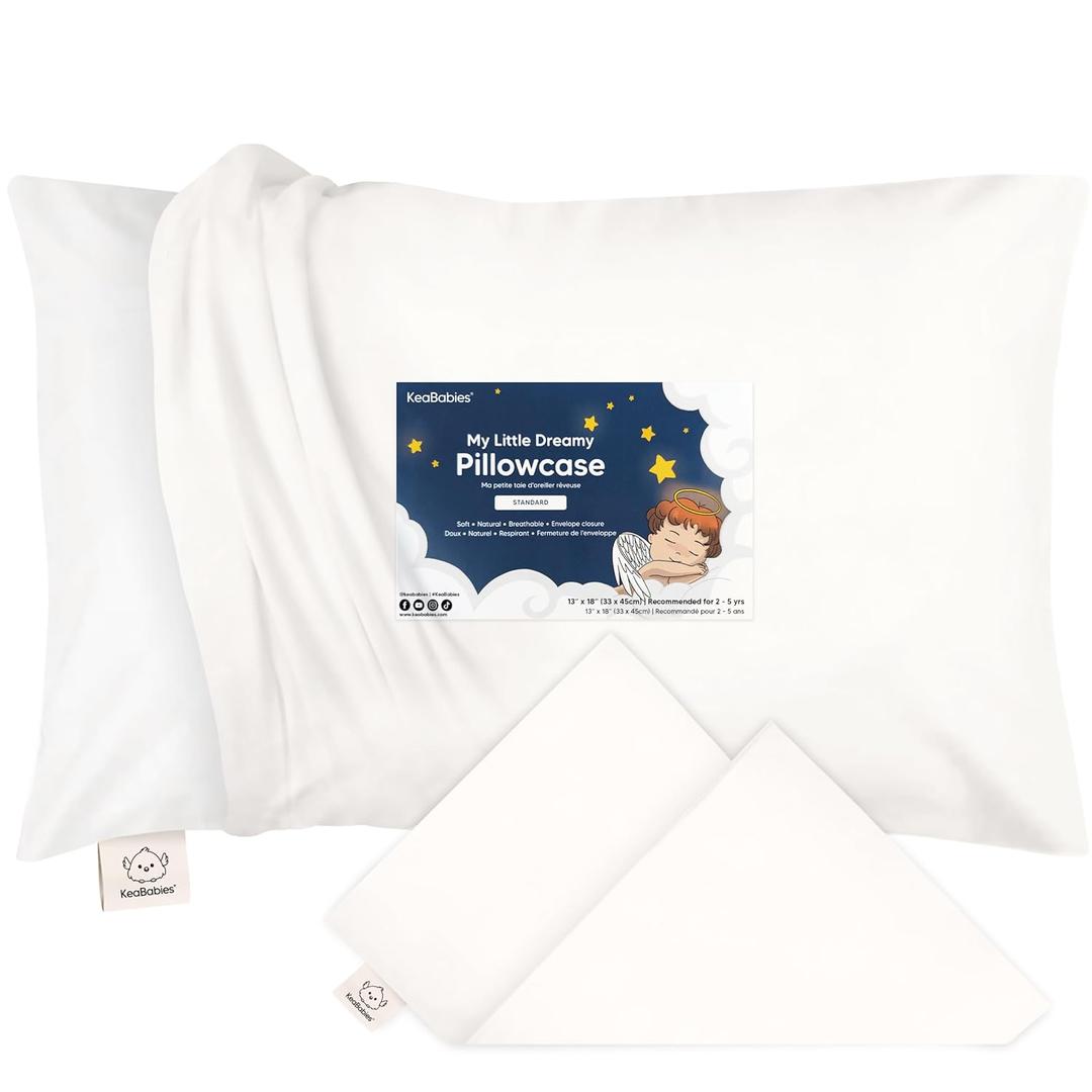 KeaBabies Toddler Pillowcase 13"x18" - Organic Cotton Toddler Pillowcase for Kids, Boys, Girls, Soft & Durable Cotton Cover for Miniature Sleepy Pillows,Cute Colors,Pillow Sold Separately(Soft White) (1pk, Standard 13x18)