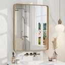 24x30 Gold Bathroom Mirror, Rounded Rectangle Gold Frame Mirror, Brushed Gold Brass Bathroom Vanity Mirror Wall-Mounted, Anti-Rust, Hangs Horizontally or Vertically