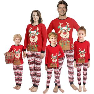 Matching Family Pajamas Christmas Sleepwear Cotton Holiday Pjs (X-Large, Red/Rudolph)