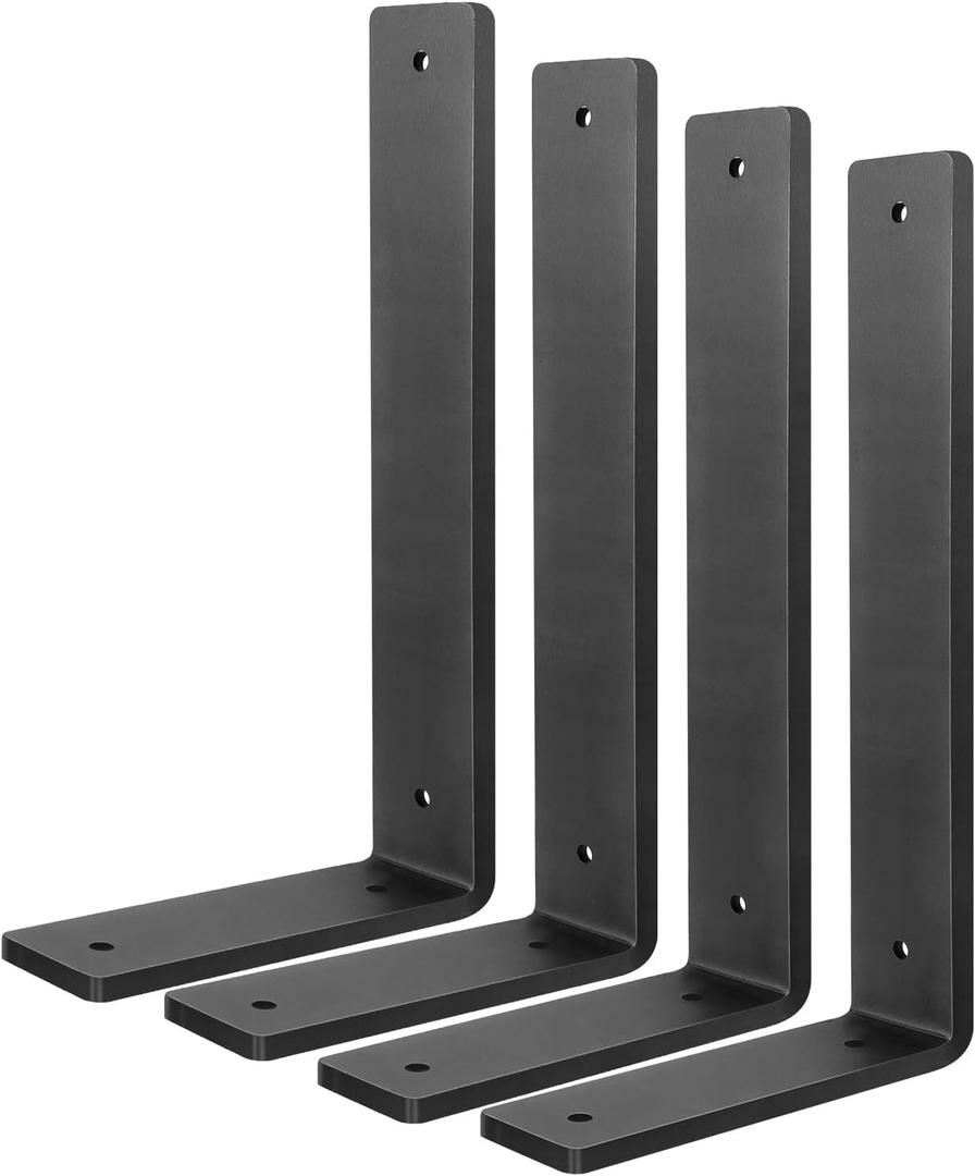 Floating Shelf Bracket 10 Inch, 4 Pack Heavy Duty Shelf Brackets, Black Wall Shelf Bracket for DIY Decorative with Mounting Hardware (L 10" x H 6" x W1.5")