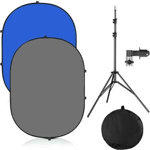 5x7ft/1.5x2m Chromakey Blue Grey Backdrop with 7.8ft/2.4m Stand, 2-in-1 Reversible Collapsible Pop-Up Blue Grey Screen Background Panel for Photography, Live Streaming, Video Shooting, Game