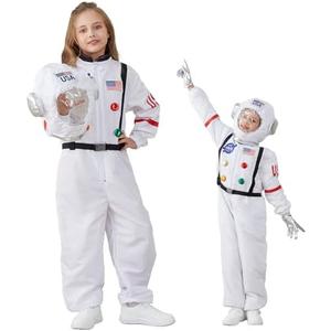 LANGXUN Kids Astronaut Halloween Costume Set, Boys Girls Space Suit Dress Up, Toddler Pilot Jumpsuit for Themed Party